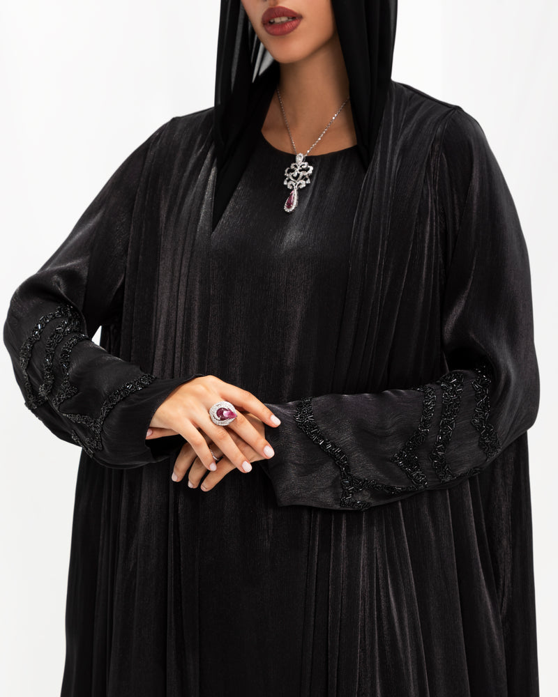 Black double organza abaya with an inner dress