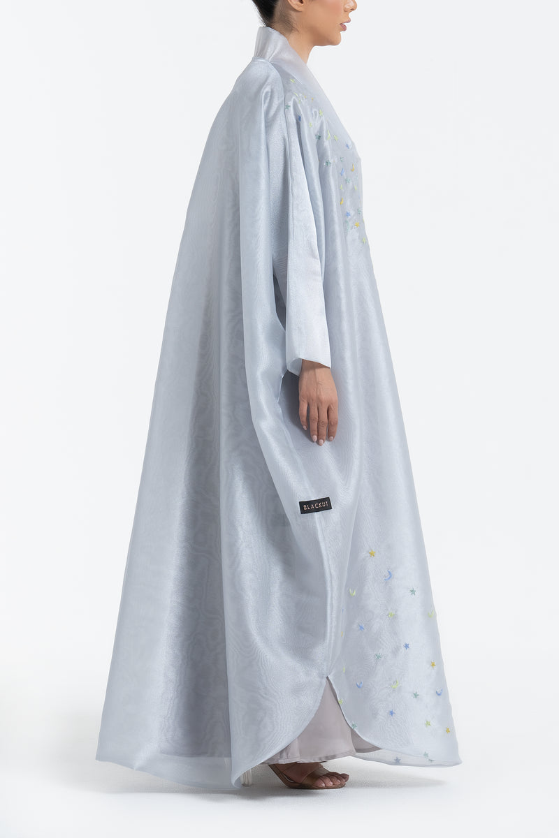 Metallic Double Organza Abaya with Embroidery