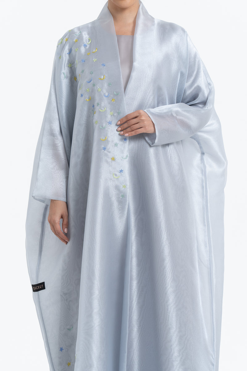 Metallic Double Organza Abaya with Embroidery