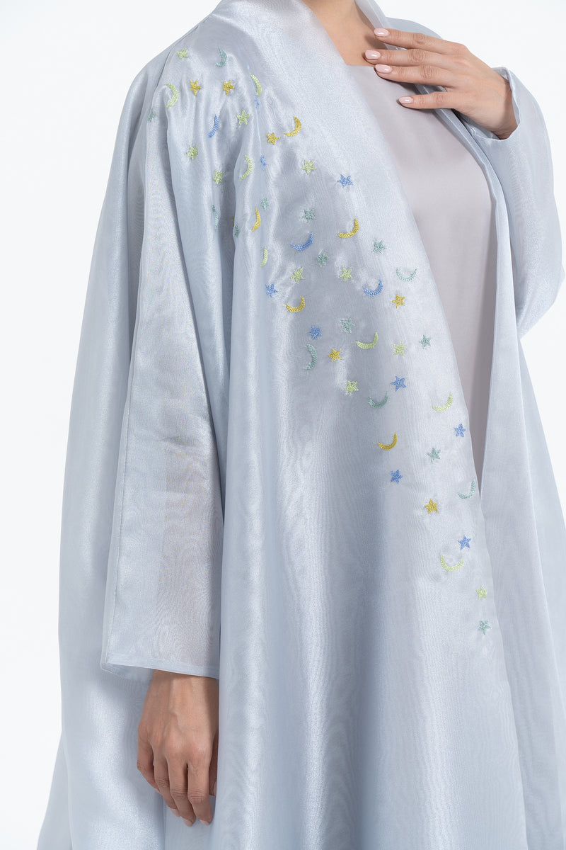Metallic Double Organza Abaya with Embroidery