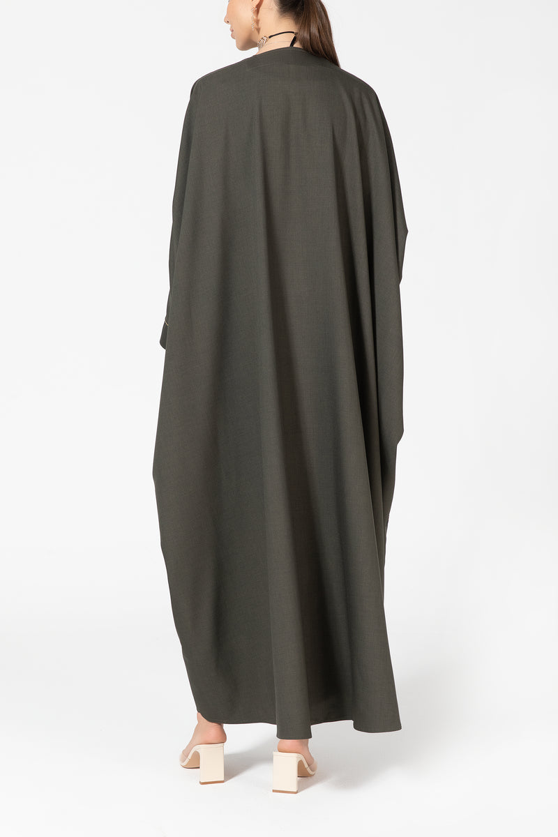 Oversized Twill Abaya with Gold Piping - Green