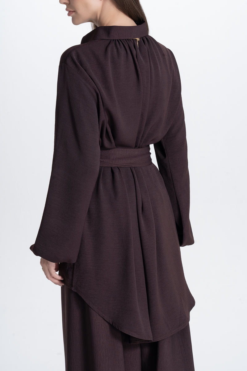 Wide Pants and Shirt Set - Brown