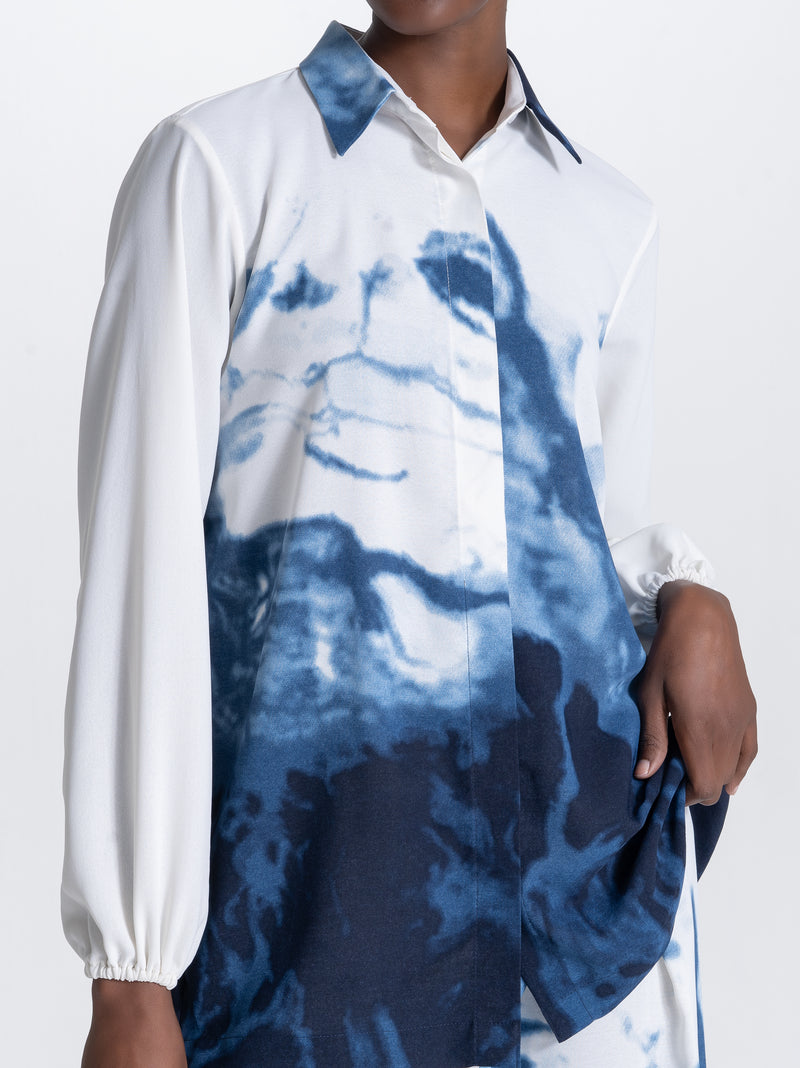 Wide Pants and Shirt Set - White and Blue