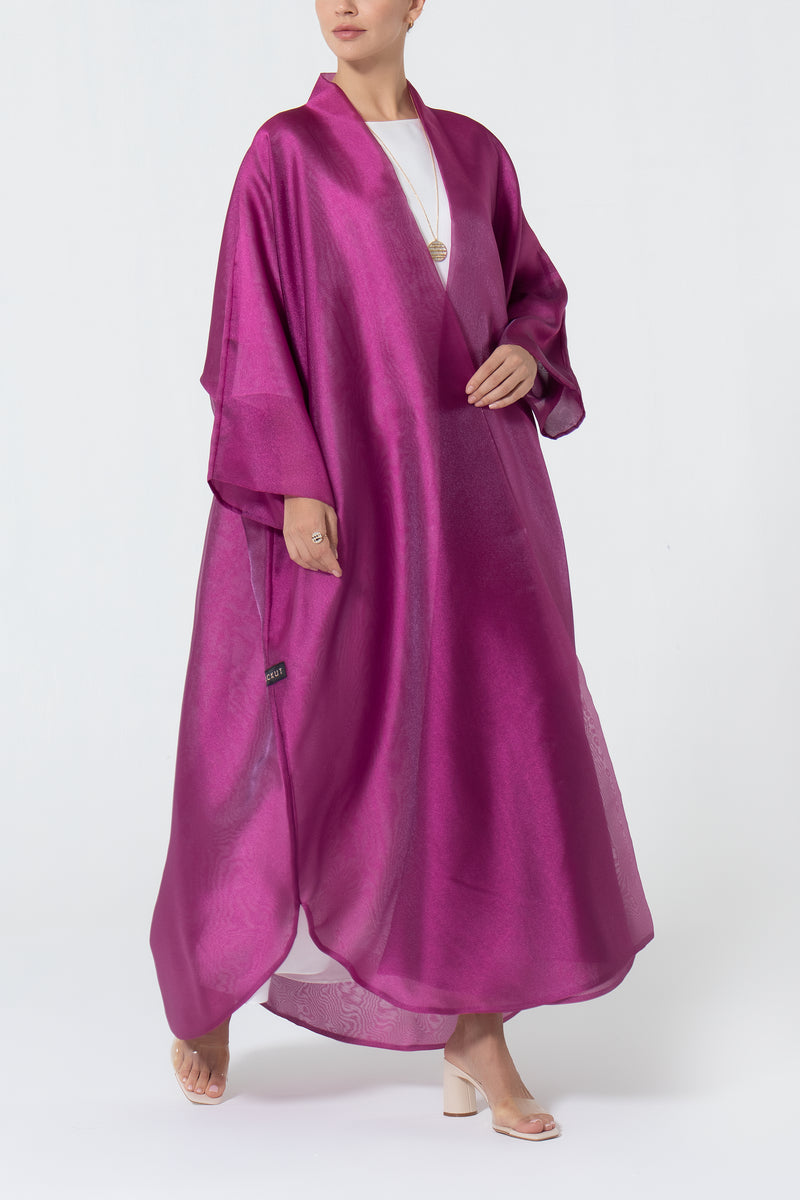 Metallic Double Organza Abaya - Raspberry