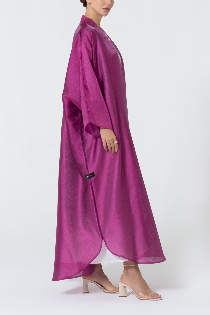 Metallic Double Organza Abaya - Raspberry