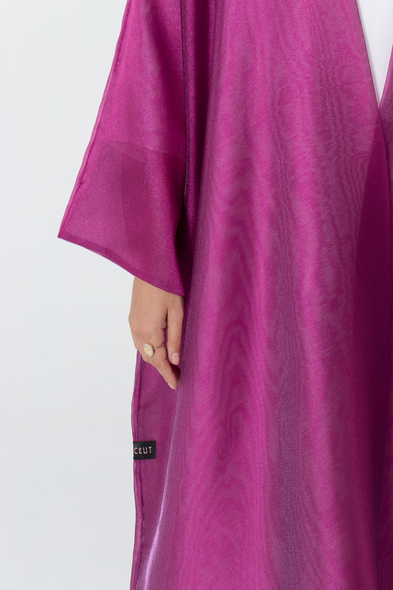 Metallic Double Organza Abaya - Raspberry