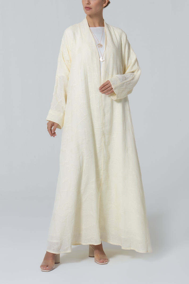 A-Line Viscose Linen Abaya -Light Yellow