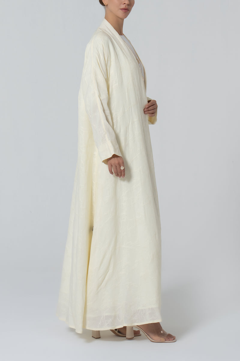 A-Line Viscose Linen Abaya -Light Yellow