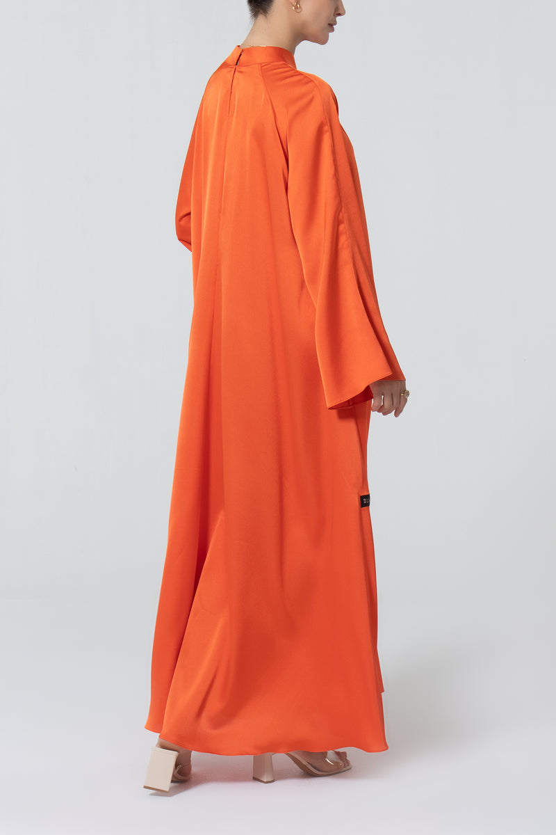 Satin Dress with Embroidery - Orange
