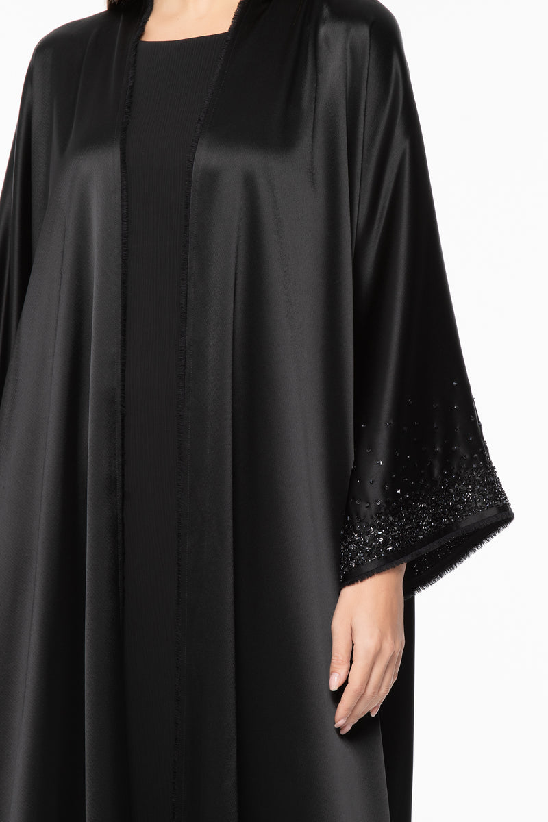 Shiny Abaya with Sleeves Embroidery