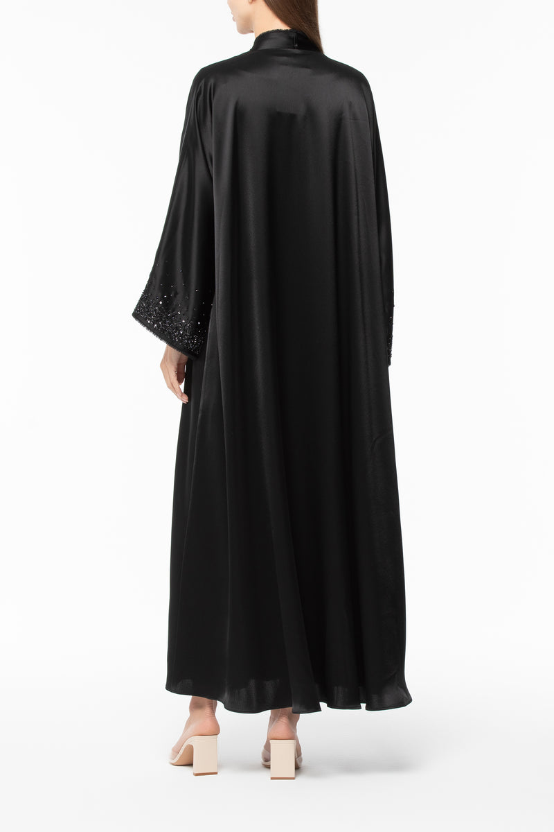 Shiny Abaya with Sleeves Embroidery