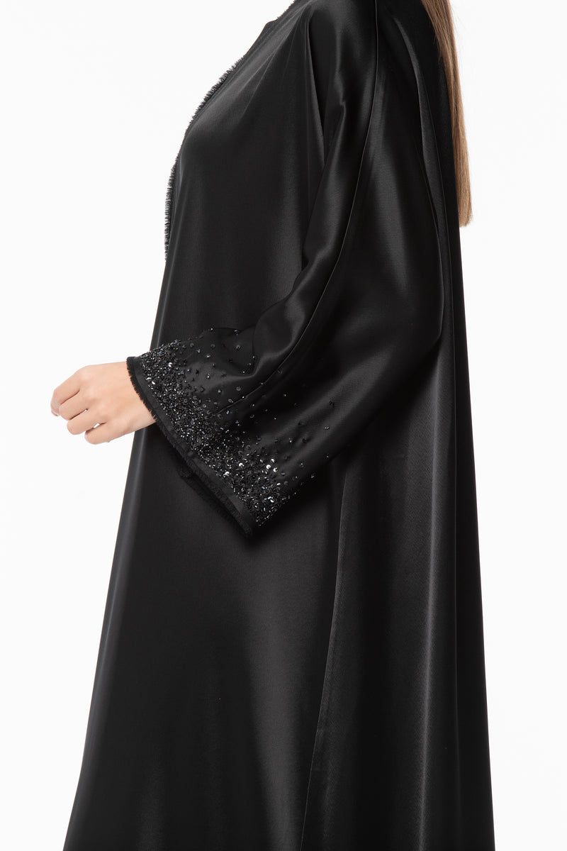 Shiny Abaya with Sleeves Embroidery