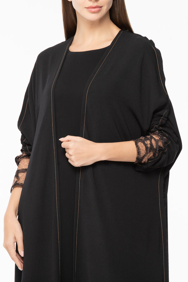 Leopard Tulle Abaya in Crepe