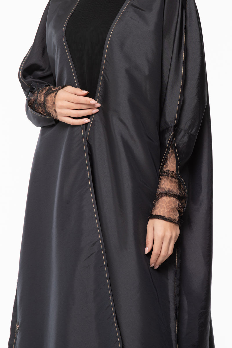 Leopard Tulle Abaya in Taffeta