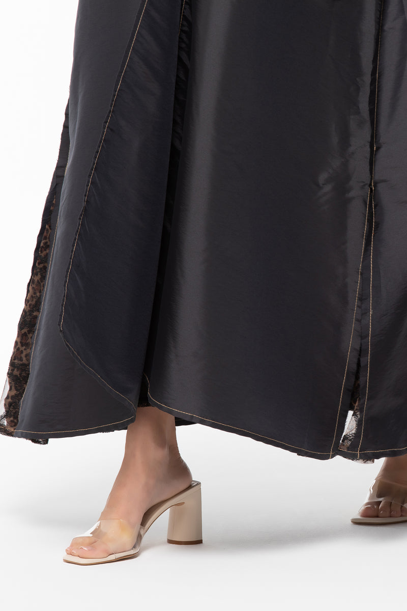 Leopard Tulle Abaya in Taffeta