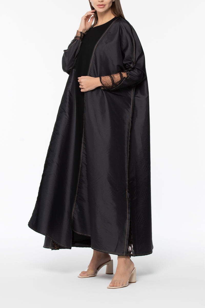 Leopard Tulle Abaya in Taffeta