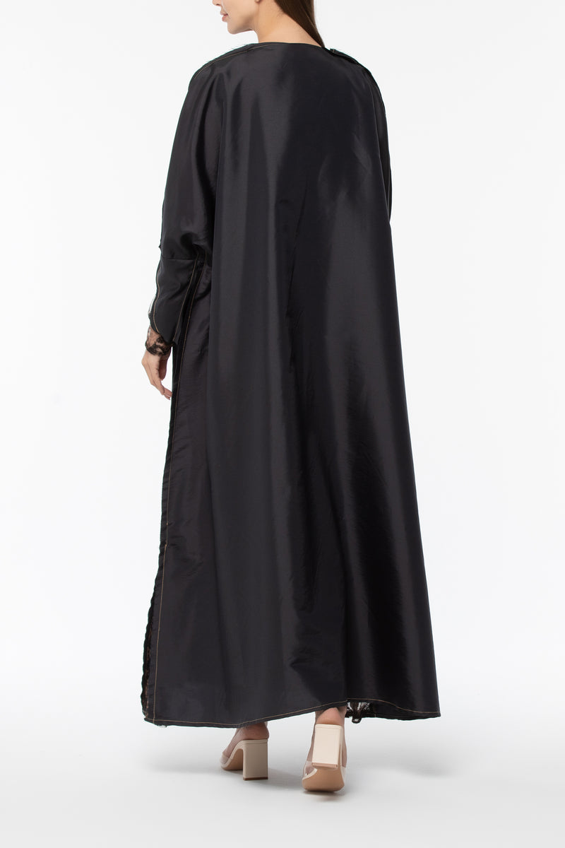 Leopard Tulle Abaya in Taffeta